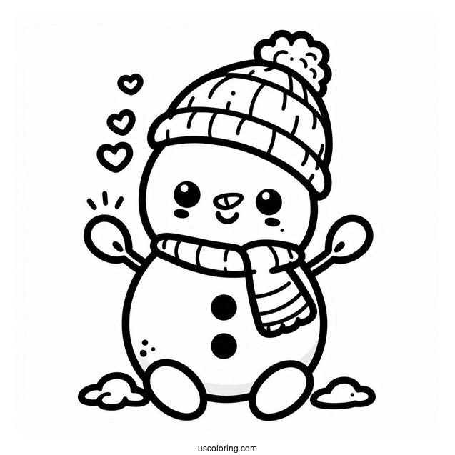 Kawaii Themed Cute Snowman To Color