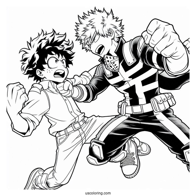 My Hero Academia Coloring Page Of Katsuki Bakugo And Izuku Midoriya Fighting