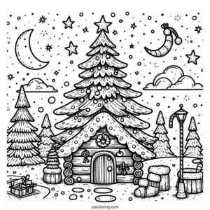 North Pole Christmas Tree Coloring Page