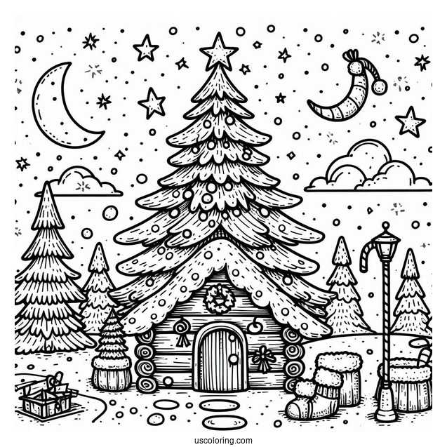 North Pole Christmas Tree Coloring Page