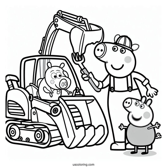 Mr Bull In Digger Being Helped By Peppa And George