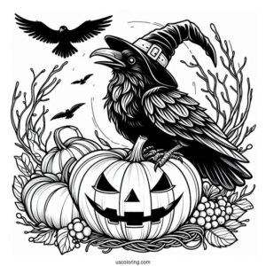 Raven Coloring Page Inside A Jack O Lantern