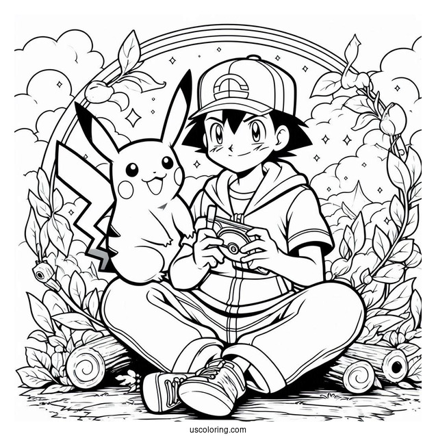 Detailed Coloring Page Of Ash And Pikachu