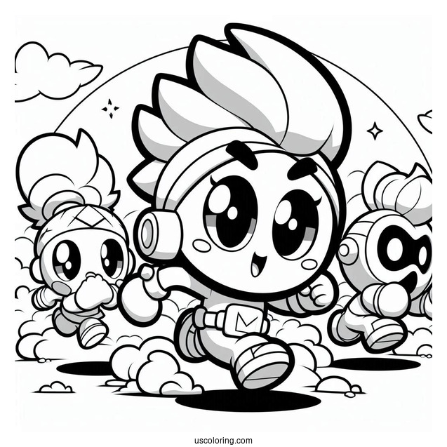 Brawl Stars Coloring Page Of Shelly, Colt, And Poco Running Away From Explosion