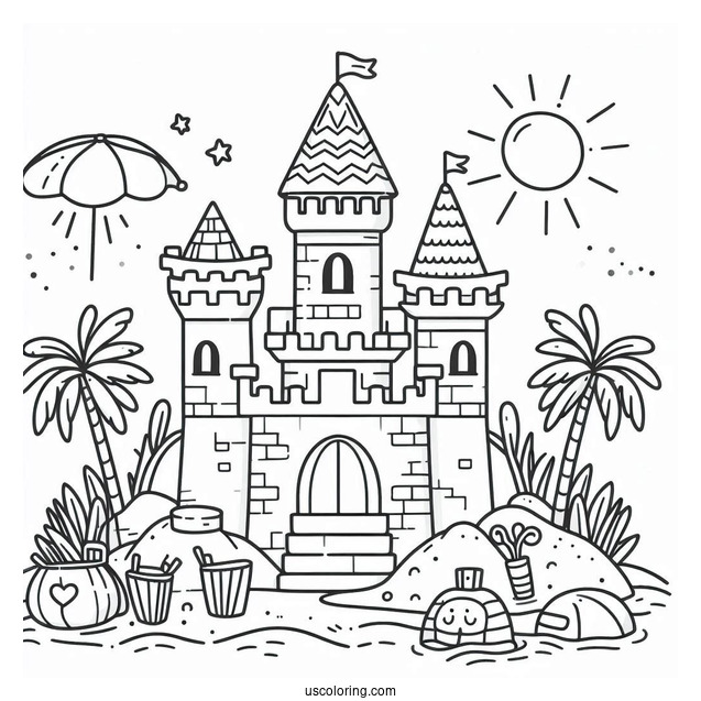 Cute Summer Coloring Page Of Sandcastle For Preschoolers