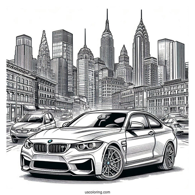 Detailed BMW Coloring Page M2 In City