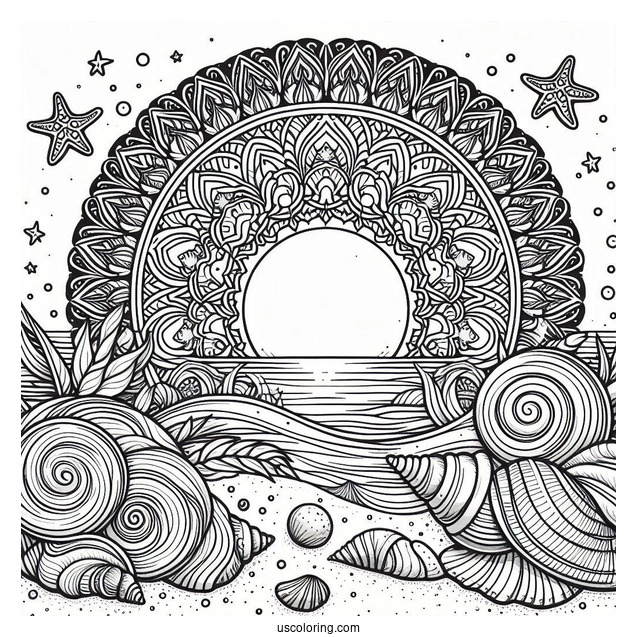 Beach Coloring Page Mandala With Seashells