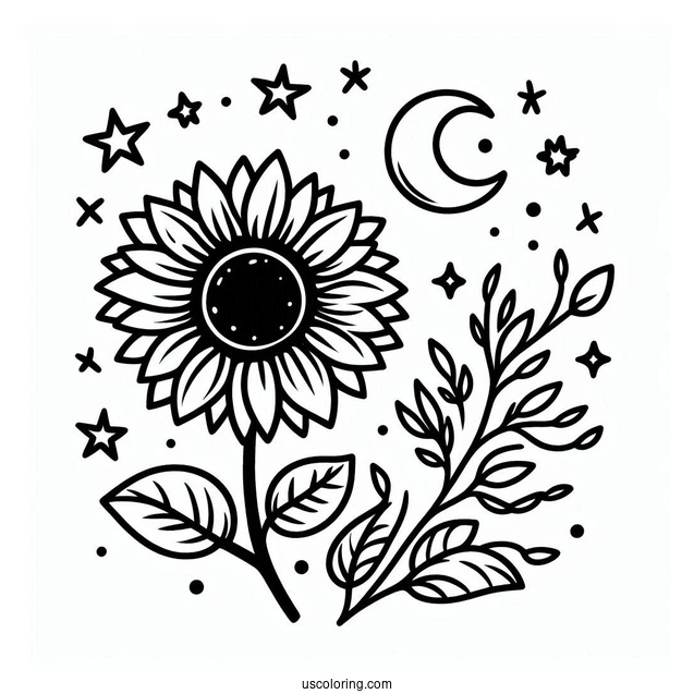 Simple Kids Sunflower For Coloring In