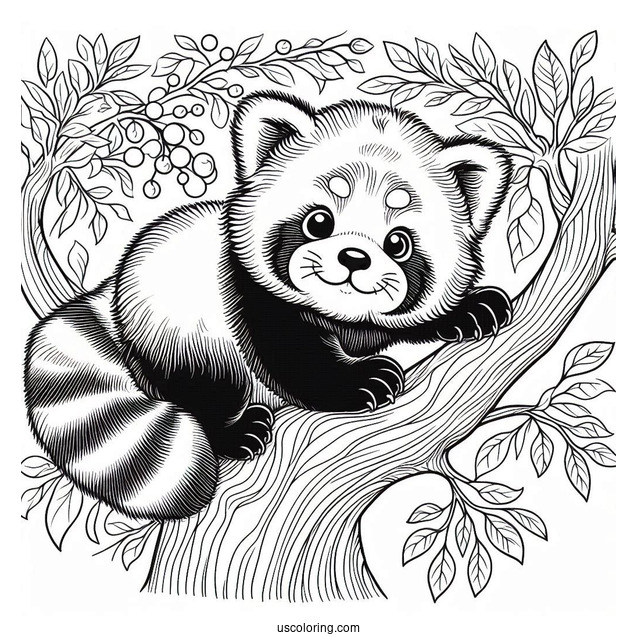 Red Panda In Tree Coloring Page For Kids