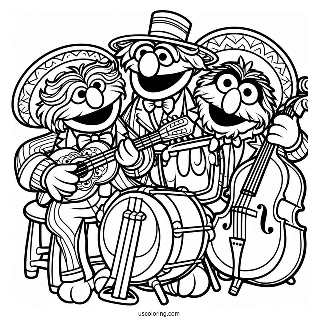 Muppets Coloring Page Of Playing Musical Instruments