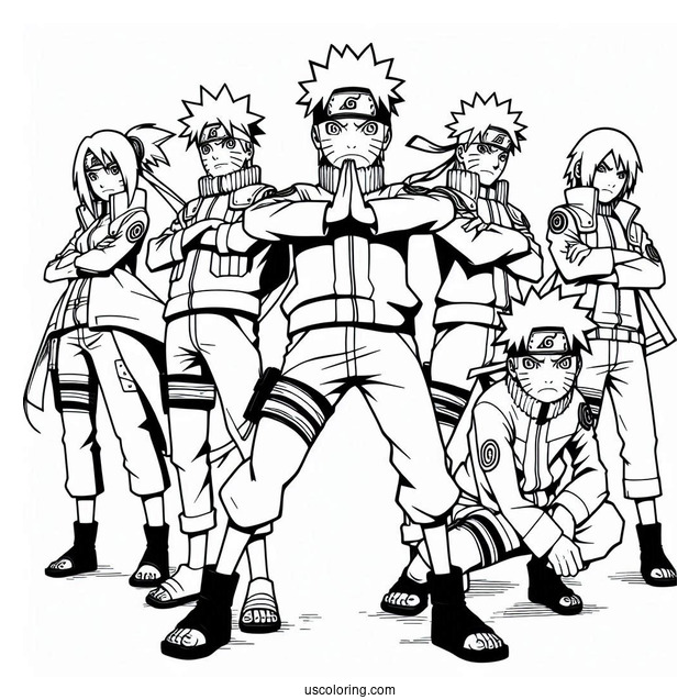 Naruto Coloring Page Of Iconic Team Seven Pose