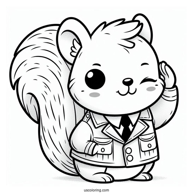 Squirrel Coloring Page In Jacket Winking And Saluting