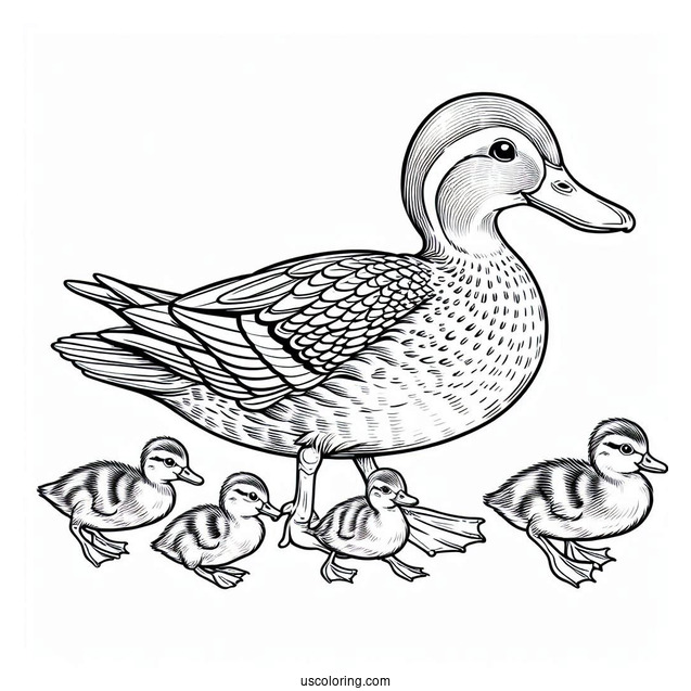 Blue-winged Teal Duck With Ducklings