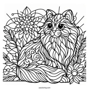 Furry Cat Stained Glass Coloring Page For Kids