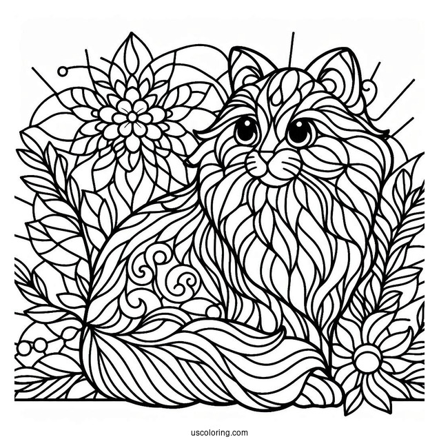 Furry Cat Stained Glass Coloring Page For Kids