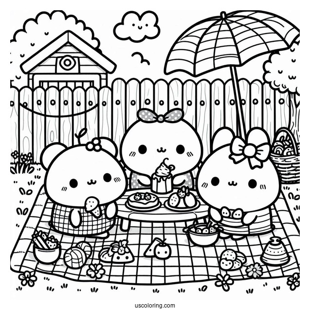 Sumikko Gurashi Coloring Page Of Backyard Picnic With Minnikos