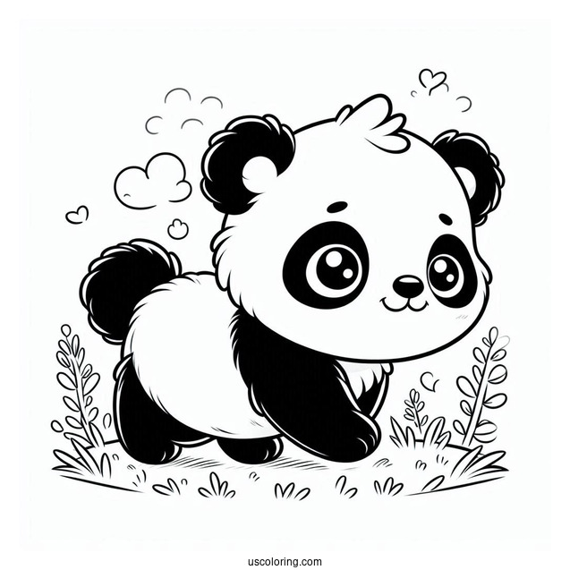 Baby Panda Walking On Grass Coloring Sheet