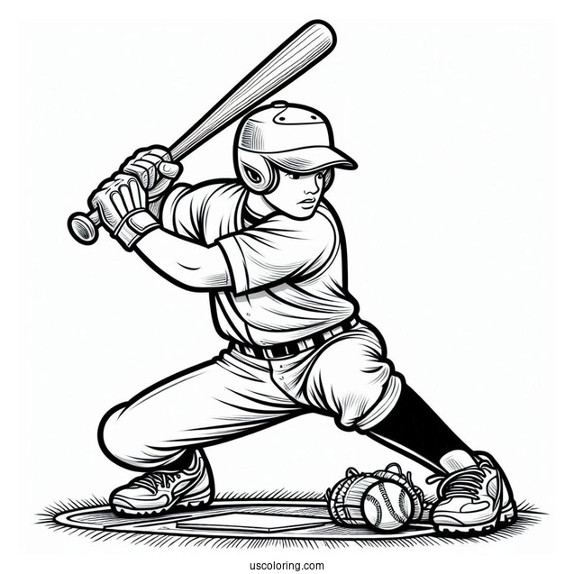 Coloring Page Of Baseball Player Ready To Bat