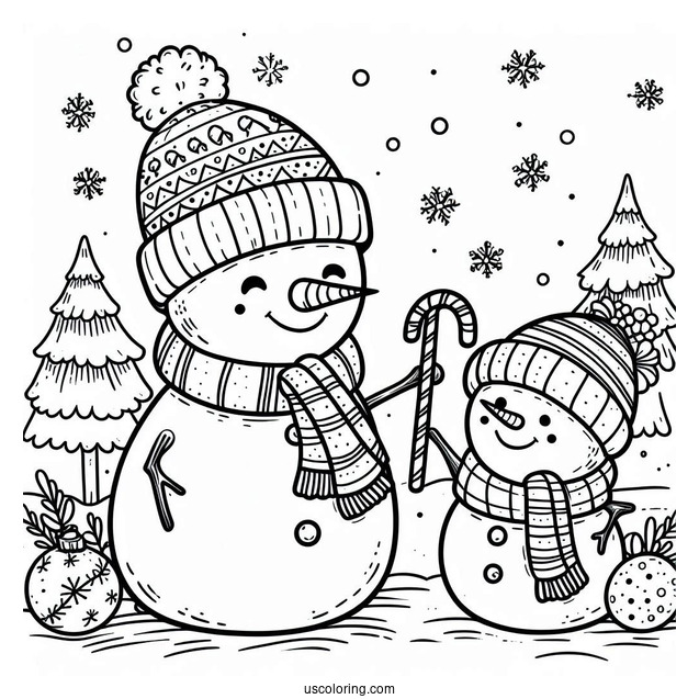 Simple To Color Snowman With Santas Coming
