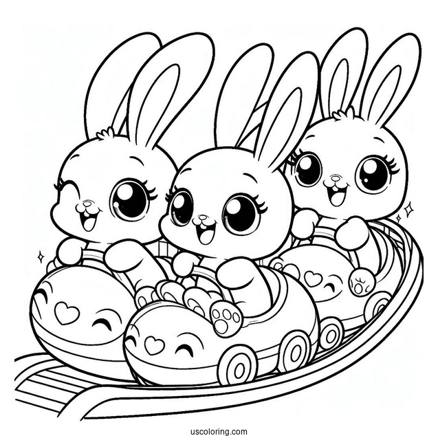 Sunny Bunnies Coloring Page Turbo, Shiny, Big Boo, Iris, And Hopper Riding Rollercoaster For Kids