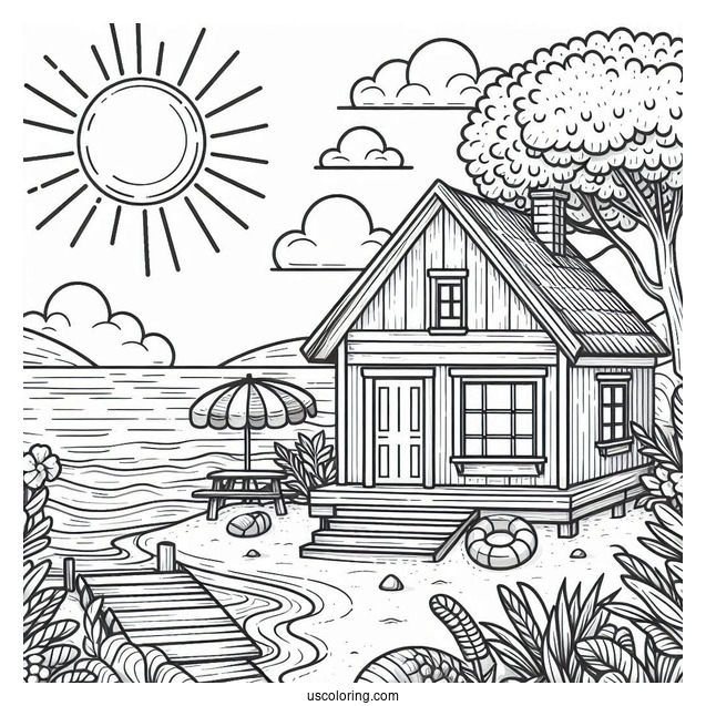 Beach Coloring Page House By The Shore