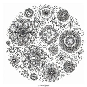 Circles And Flowers Pattern Coloring Page