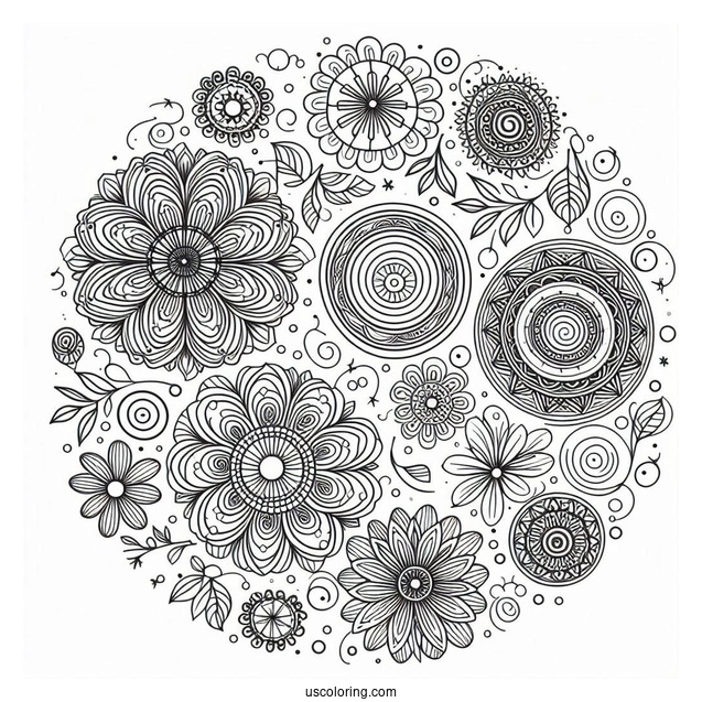 Circles And Flowers Pattern Coloring Page