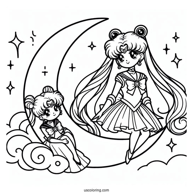 Easy Coloring Page Of Sailor Moon On Crescent Moon
