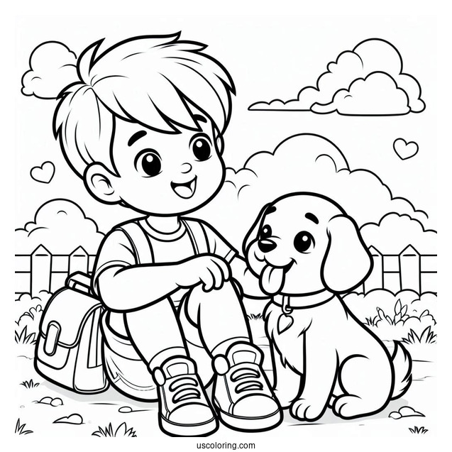 Coloring Page Of Boy With His Dog Best Friend