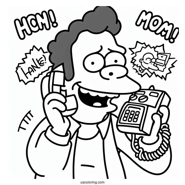 Simpsons Coloring Pages Of Moe Using His Prank Phone