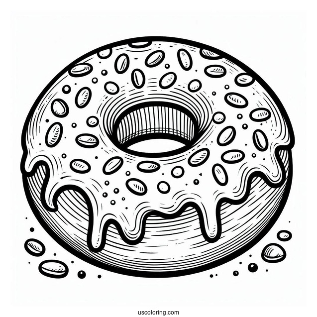 Simple Outline Of Donut With Icing To Color