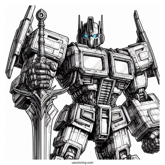 Realistic Optimus Prime Coloring Page Holding Sword Of Judgement