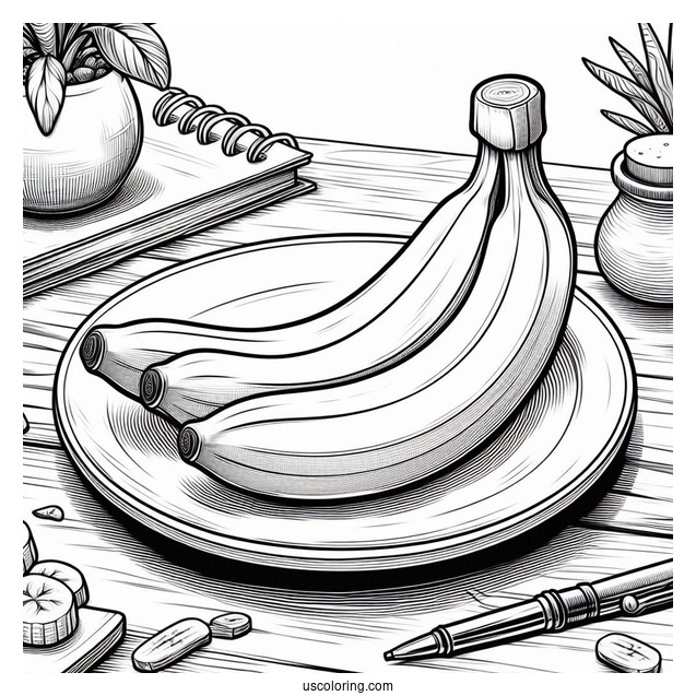 Peeled Banana Coloring Page On A Plate