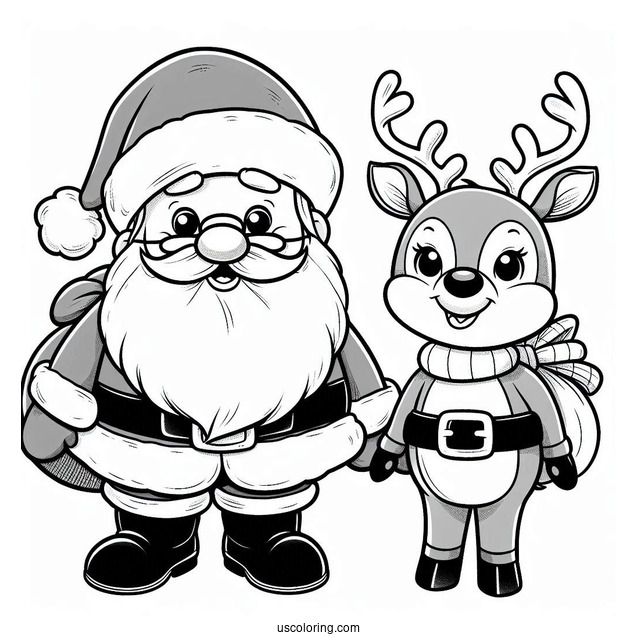 Cartoon Santa And Rudolph Coloring Sheet