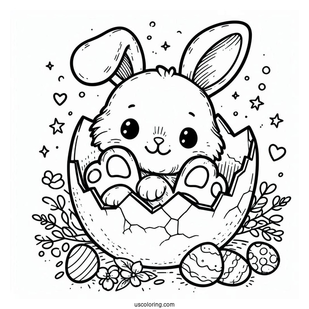 Easter Bunny Coloring Page Hatching From Easter Egg