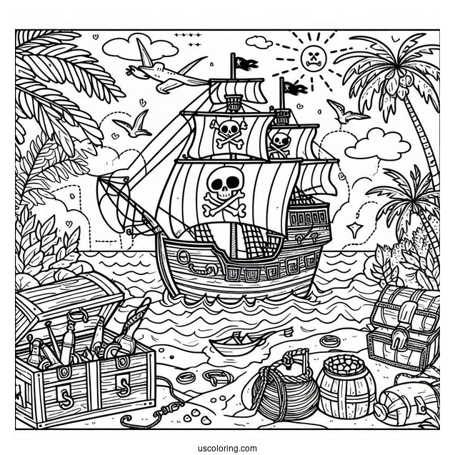 Pirate Coloring Page Treasure Map