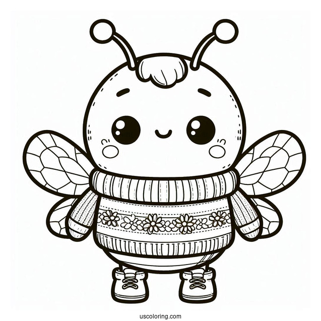 Cartoon Bee Coloring Page Wearing A Jumper For Kids