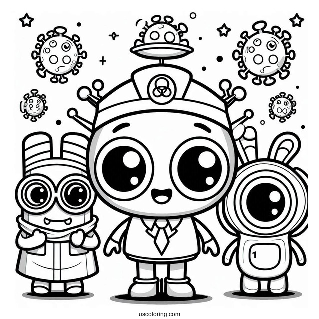 Virus Buster Pororo Coloring Page Of Petty, Eddy, And Loopy For Kids