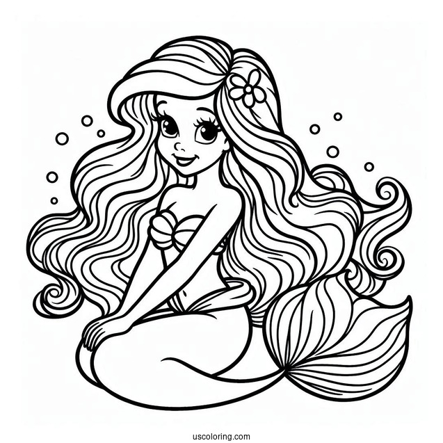 Easy Coloring Page Of Ariel For Kids
