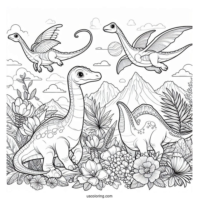 Parasaurolophus Coloring Page Pack Traveling Together