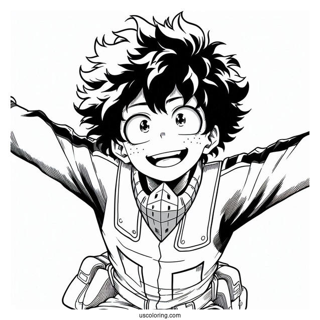 Deku Coloring Page Of Easy Izuku Midoriya Smiling For Kids