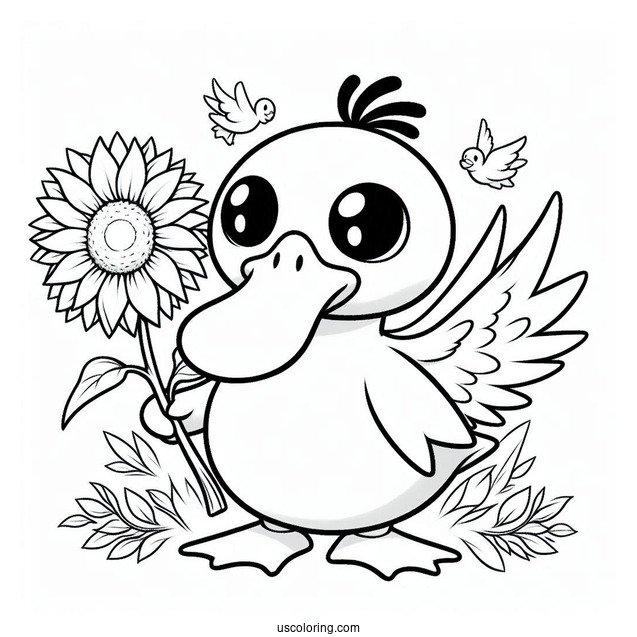 Psyduck Coloring Page Holding A Sunflower