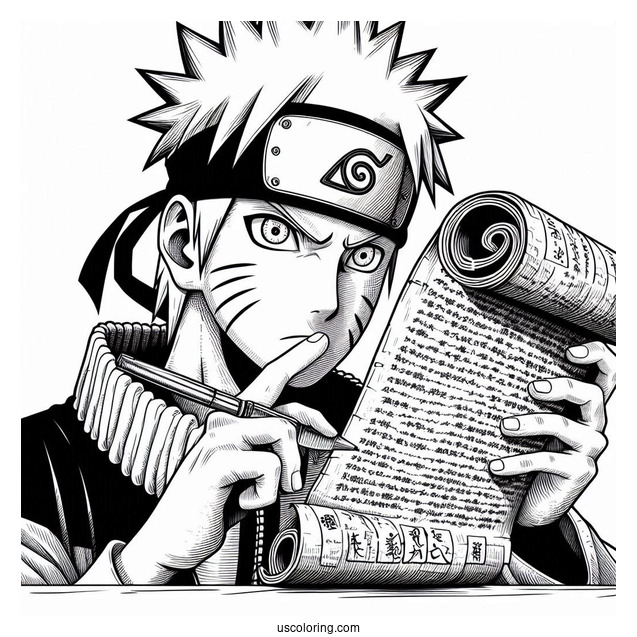 Detailed Naruto Coloring Page Studying Scroll