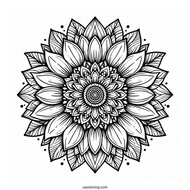 Coloring Mandala Sunflower For Adults