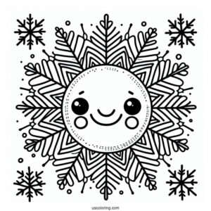 Easy Smiling Snowflake Coloring Page for Preschoolers