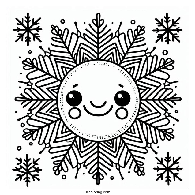 Easy Smiling Snowflake Coloring Page for Preschoolers