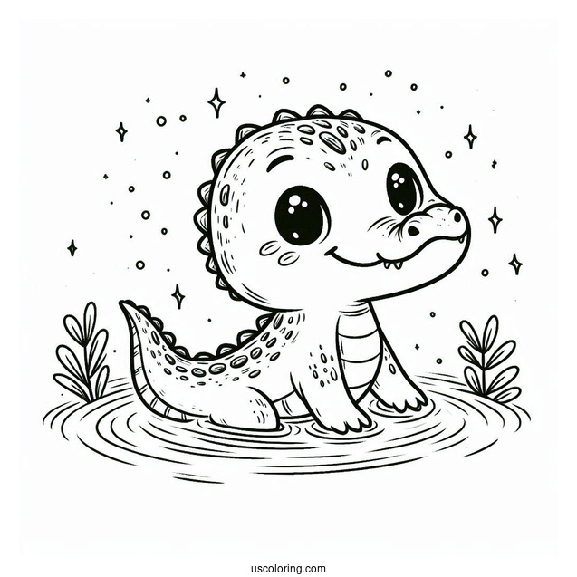 Coloring Page Of Baby Crocodile Poking Head Out Of Water