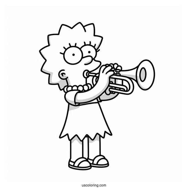 Simpsons Coloring Pages Of Adorable Lisa Simpson Playing The Trumpet For Kids