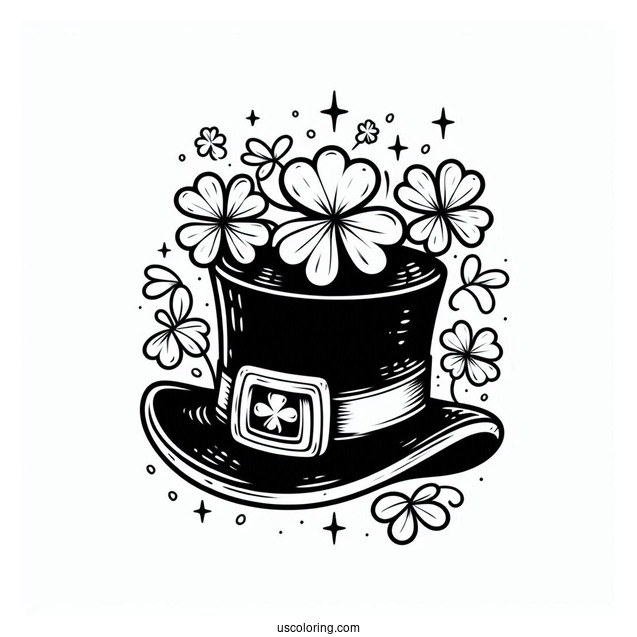 Leprechaun Hat With Shamrocks To Color