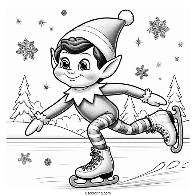 Elf On The Shelf Ice Skating To Color